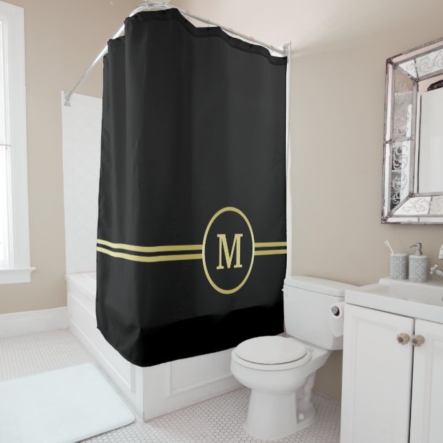 Elegant gold Personalized  Monogram on black  Shower Curtain (In Situ)