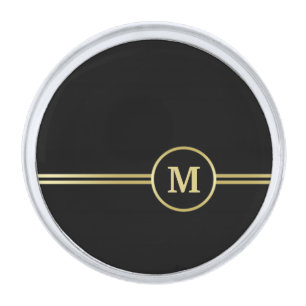 Elegant gold Personalized  Monogram on black  Silver Finish Lapel Pin