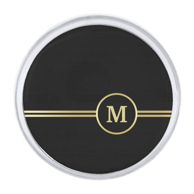 Elegant gold Personalized  Monogram on black  Silver Finish Lapel Pin (Front)