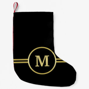 Elegant gold Personalized  Monogram on black  Small Christmas Stocking