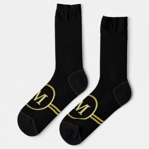 Elegant gold Personalized Monogram on black Socks