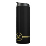 Elegant gold Personalized  Monogram on black  Thermal Tumbler