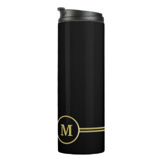 Elegant gold Personalized Monogram on black Thermal Tumbler