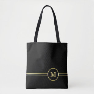 Elegant gold Personalized  Monogram on black  Tote Bag