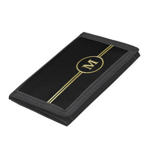 Elegant gold Personalized Monogram on black Trifold Wallet