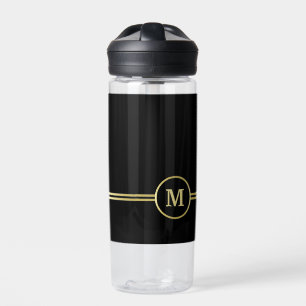 Elegant gold Personalized  Monogram on black  Water Bottle