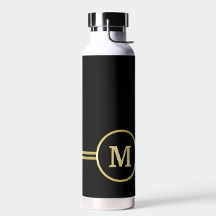 Elegant gold Personalized Monogram on black Water Bottle