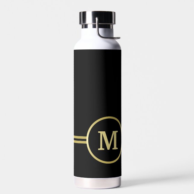 Elegant gold Personalized  Monogram on black  Water Bottle (Left)