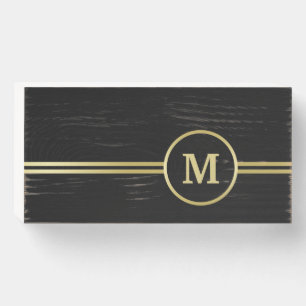 Elegant gold Personalized Monogram on black Wooden Box Sign
