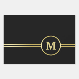 Elegant gold Personalized  Monogram on black  Wrapping Paper Sheets
