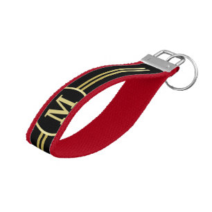 Elegant gold Personalized Monogram on black Wrist Keychain