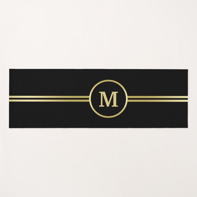 Elegant gold Personalized  Monogram on black  Yoga Mat (Front (Horizontal))