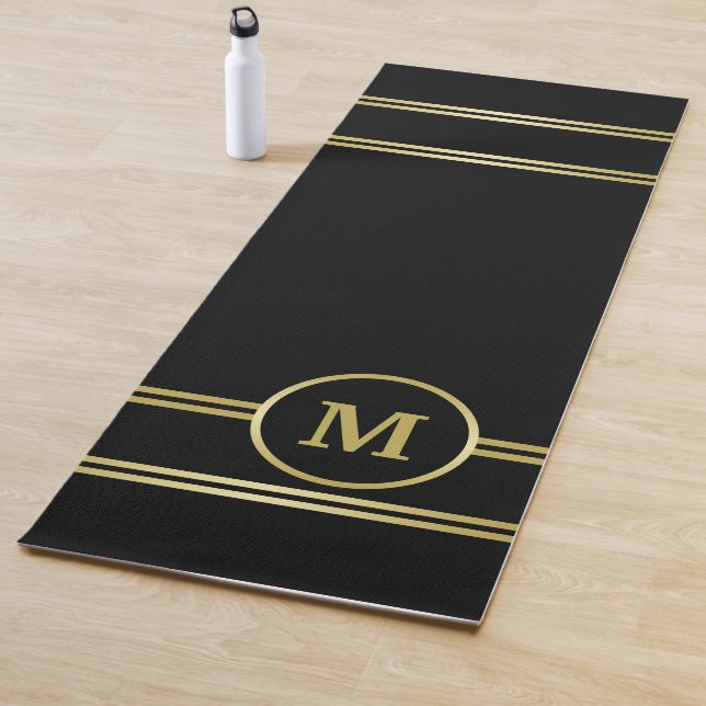 Elegant gold Personalized  Monogram on black  Yoga Mat (In Situ)