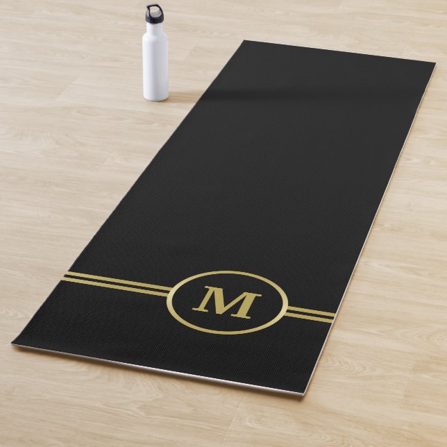 Elegant gold Personalized Monogram on black   Yoga Mat (In Situ)