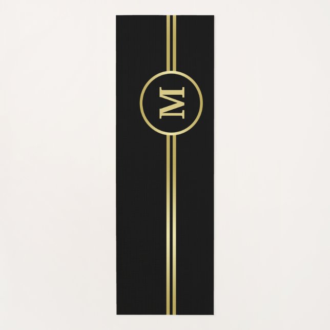 Elegant gold Personalized  Monogram on black  Yoga Mat (Front)