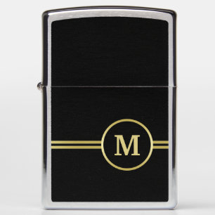 Elegant gold Personalized Monogram on black Zippo Lighter