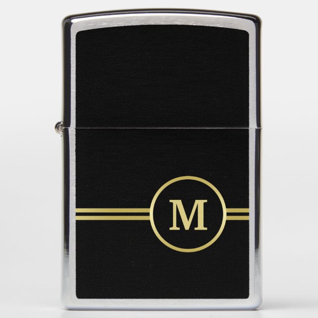 Elegant gold Personalized  Monogram on black  Zippo Lighter (Front)