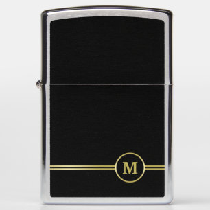 Elegant gold Personalized Monogram on black Zippo Lighter