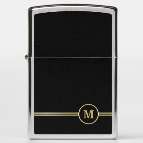 Elegant gold Personalized  Monogram on black  Zippo Lighter