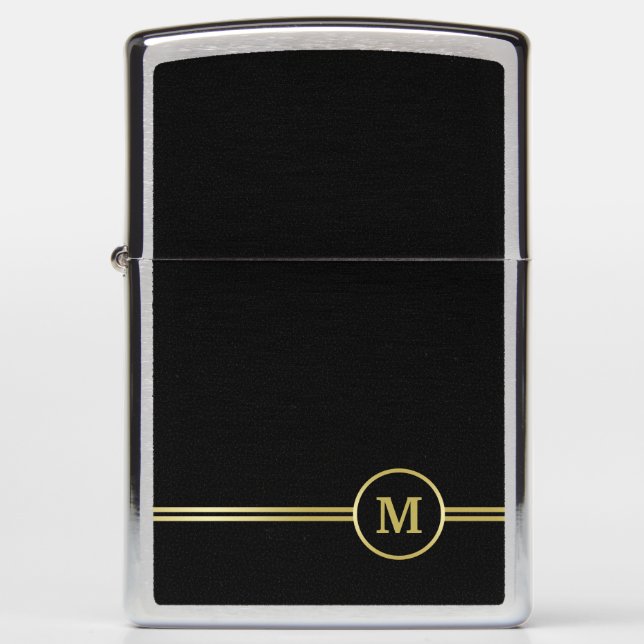 Elegant gold Personalized  Monogram on black  Zippo Lighter (Front)