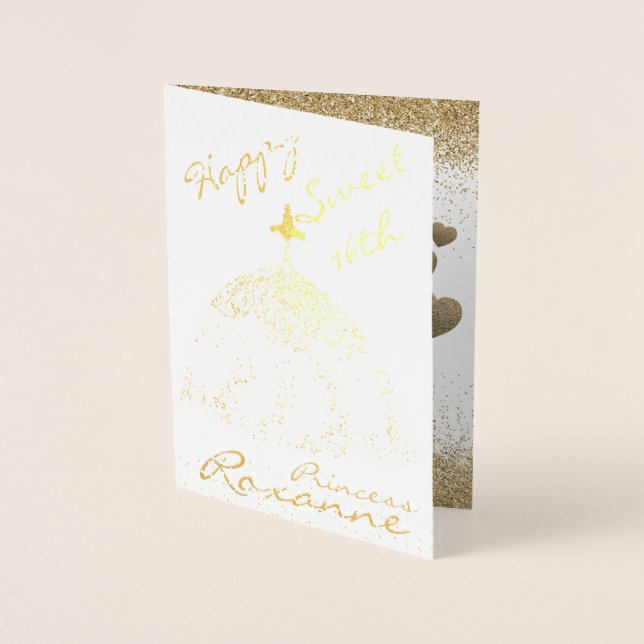 Elegant Gold Personalized Sweet 16th Birthday Foil Foil Card (Front)
