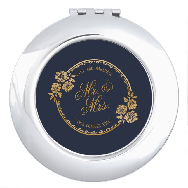 Elegant Gold Personalized Wedding | Compact Mirror (Front)