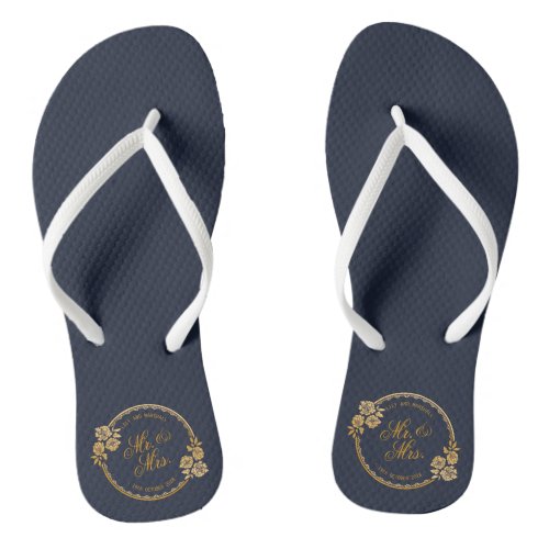 Elegant Gold Personalized Wedding  Flip Flops