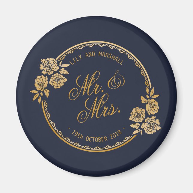Elegant Gold Personalized Wedding | Fridge Magnet (Front)