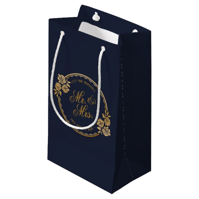 Elegant Gold Personalized Wedding | Gift Bag (Front Angled)