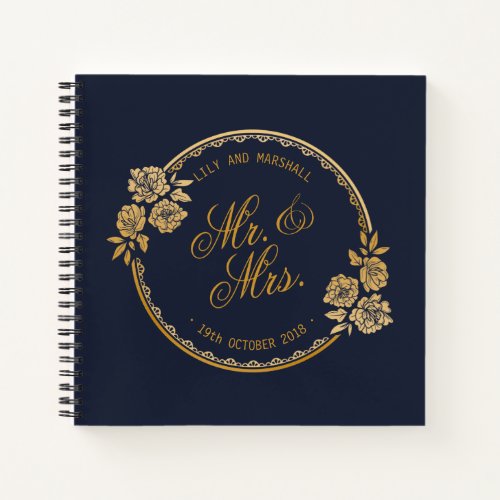 Elegant Gold Personalized Wedding  Guestbook Notebook