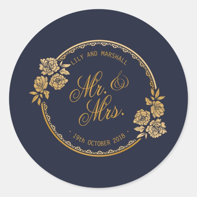 Elegant Gold Personalized Wedding | Sticker Seal (Front)