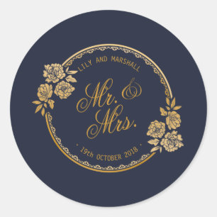 Elegant Gold Personalized Wedding Sticker Seal