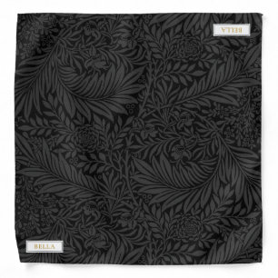 Elegant Gold Pet Name Black Floral Pattern Bandana