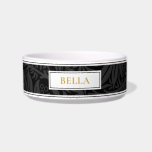 Elegant Gold Pet Name Black Floral Pattern Bowl<br><div class="desc">Elegant Gold Custom Pet Name Black Floral Pattern bowl. Easy to customize with your pet’s name.</div>