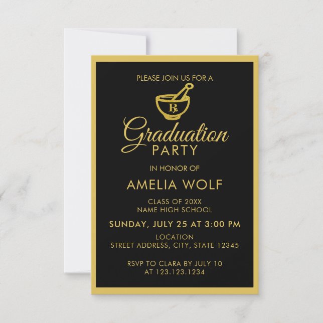 Elegant Gold Pharmacist Graduation Party Invitation (Front)