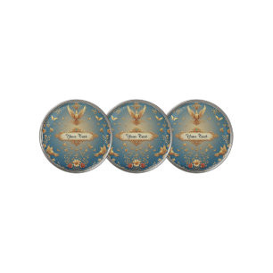 Elegant Gold Phoenix Frame With Floral Motifs Golf Ball Marker