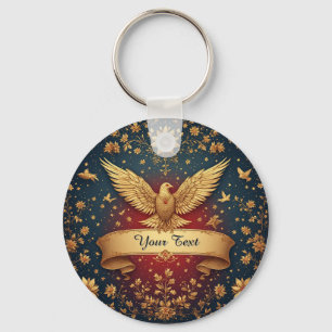 Elegant Gold Phoenix Frame With Floral Motifs Keychain
