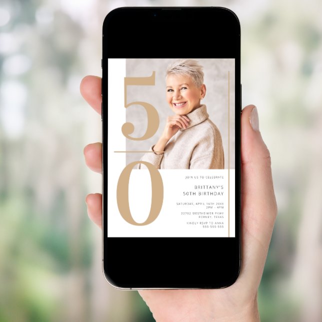 Elegant Gold Photo 50th Birthday Invitation (Front Digital)