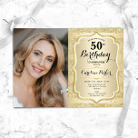 Elegant Gold Photo 50th Birthday Invitation<br><div class="desc">Elegant feminine 50th birthday invitation with your photo. Glam design with faux glitter gold. Features stripes,  script font and confetti. Perfect for a stylish adult bday celebration party. Personalise with your own details. Can be customised for any age! Printed Zazzle invitations or instant download digital printable template.</div>