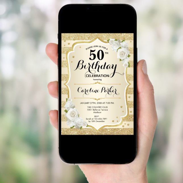 Elegant Gold Photo 50th Birthday Invitation (Front Digital)
