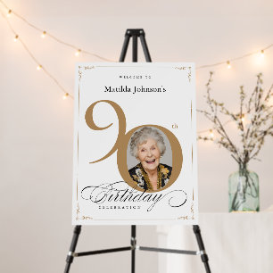 Elegant Gold Photo 90th Birthday Welcome Sign
