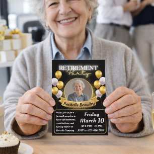 Elegant Gold Photo banner Retirement Party Invitation