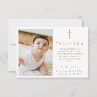 Elegant gold Photo Baptism Thank You card