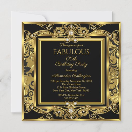 Elegant Gold Photo Birthday Party Black Floral Invitation | Zazzle