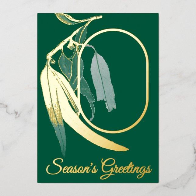 Elegant Gold Photo Botanical Watercolor Christmas  Foil Holiday Card (Front)