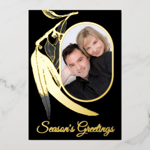 Elegant Gold Photo Botanical Watercolor Christmas Foil Holiday Card