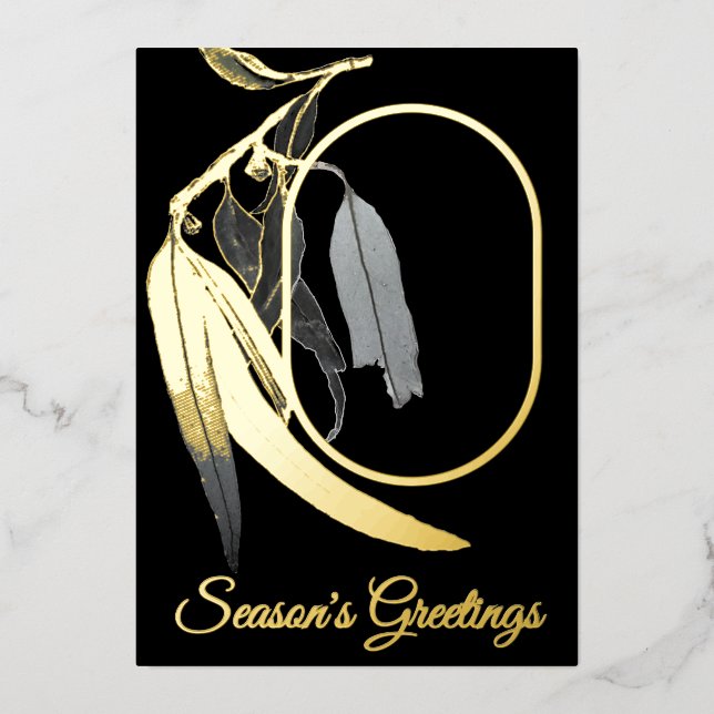 Elegant Gold Photo Botanical Watercolor Christmas  Foil Holiday Card (Front)