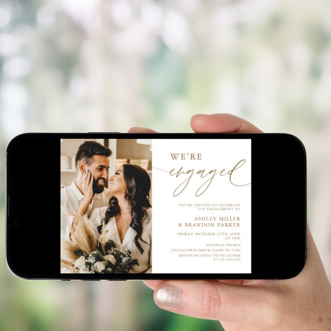 Elegant Gold Photo Engagement Party Invitation (Front Digital)