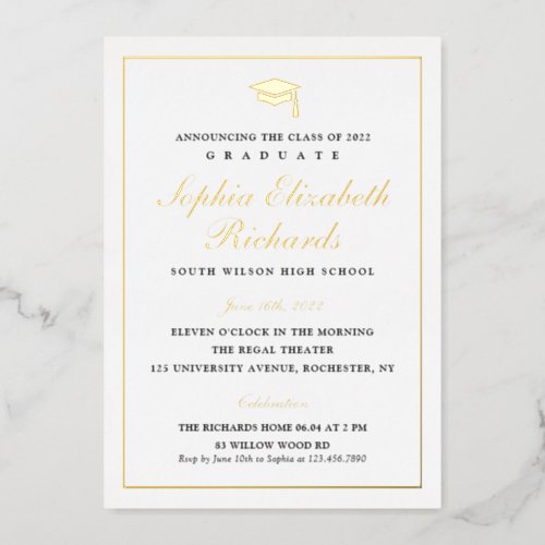 Elegant Gold Photo Graduation Foil Invitation