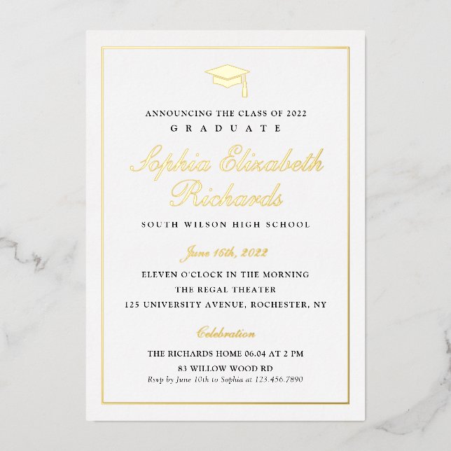 Elegant Gold Photo Graduation Foil Invitation (Front)